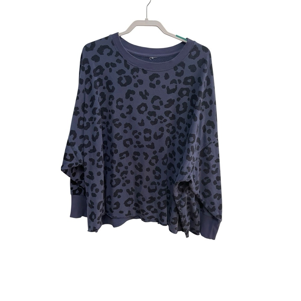 Womens 3X Blue Leopard Print Sweatshirt Pullover Batwing Sleeve Plus Size